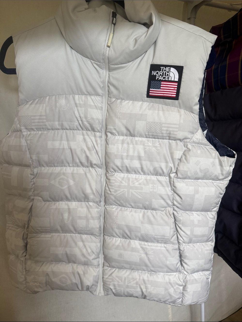 The North Face Grey Quilted Flag-Print Puffer Vest